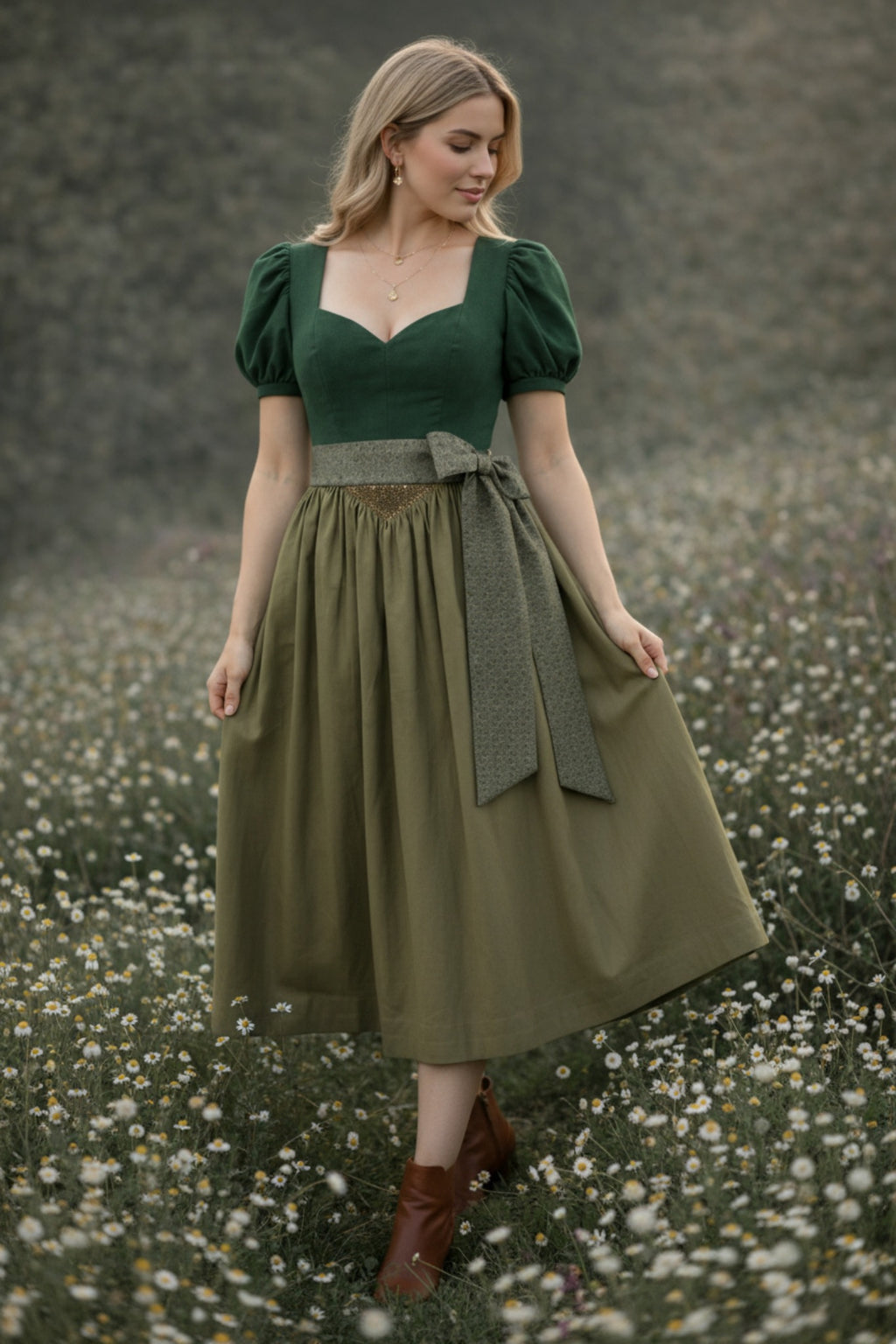 ADELE Dirndl Apron Olive Green 