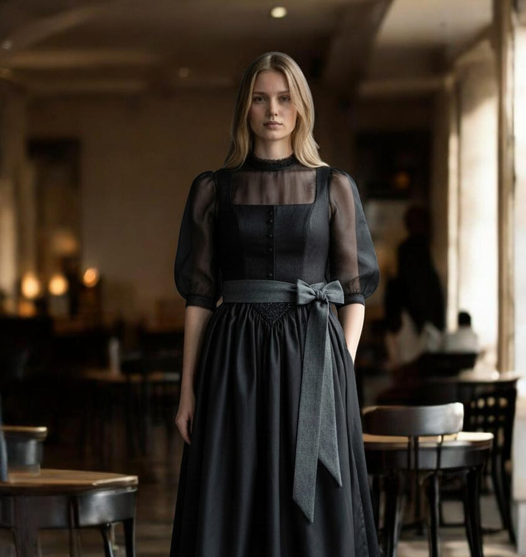 ADELE Dirndl Apron Black/Anthracite 