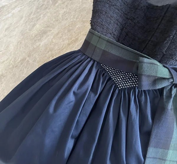 ADELE dirndl apron, tartan/navy blue