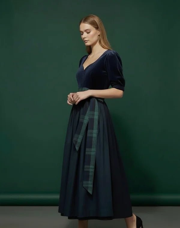 ADELE dirndl apron, tartan/navy blue