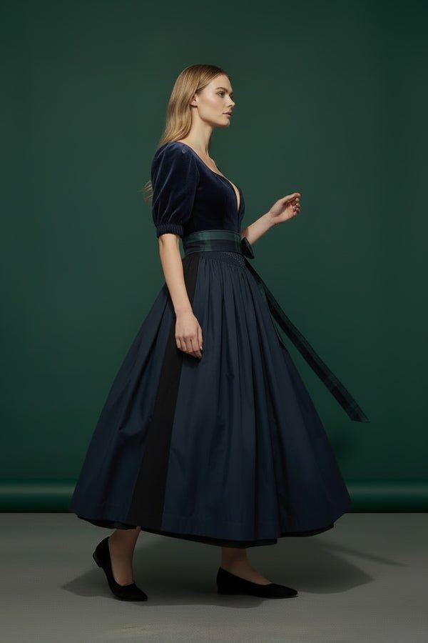 ADELE dirndl apron, tartan/navy blue