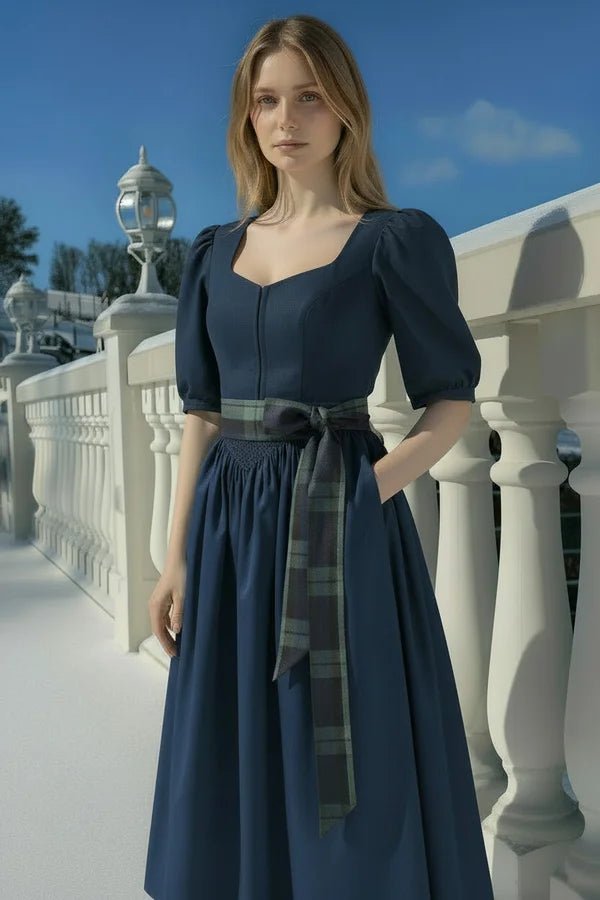 ADELE dirndl apron, tartan/navy blue